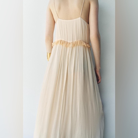Zara Cream Maxi Dress long flowy boho summer casual vacation wedding sundress - Picture 7 of 13